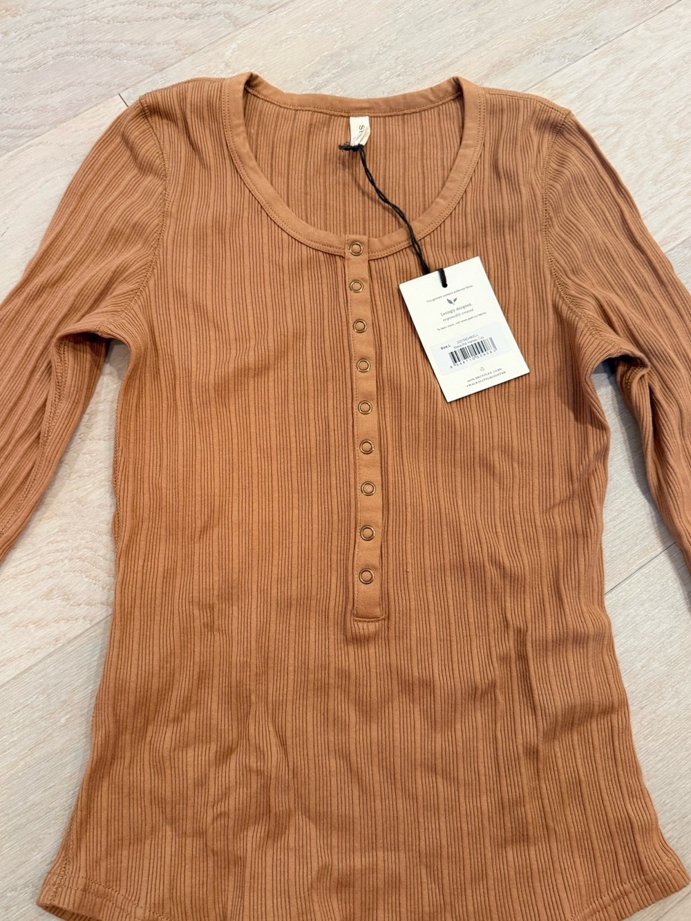 NWT Spell Stella Ribbed Henley Long-Sleeve Top - Tan